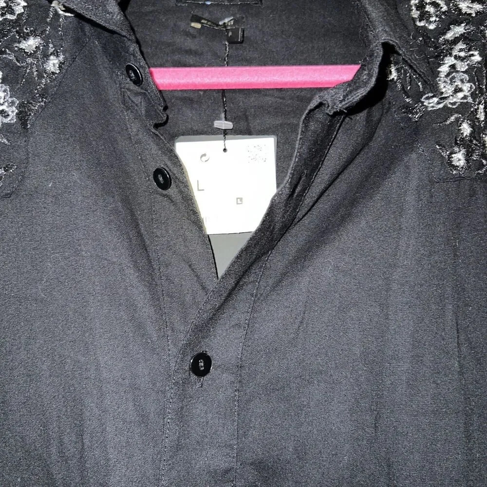 NWT Zara Black Embroidered Button Up Blouse - Picture 5 of 10